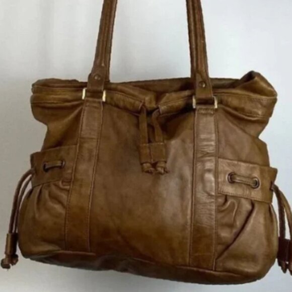brown leather large slouchy ruched retro shoulder bag - Picture 1 of 1
